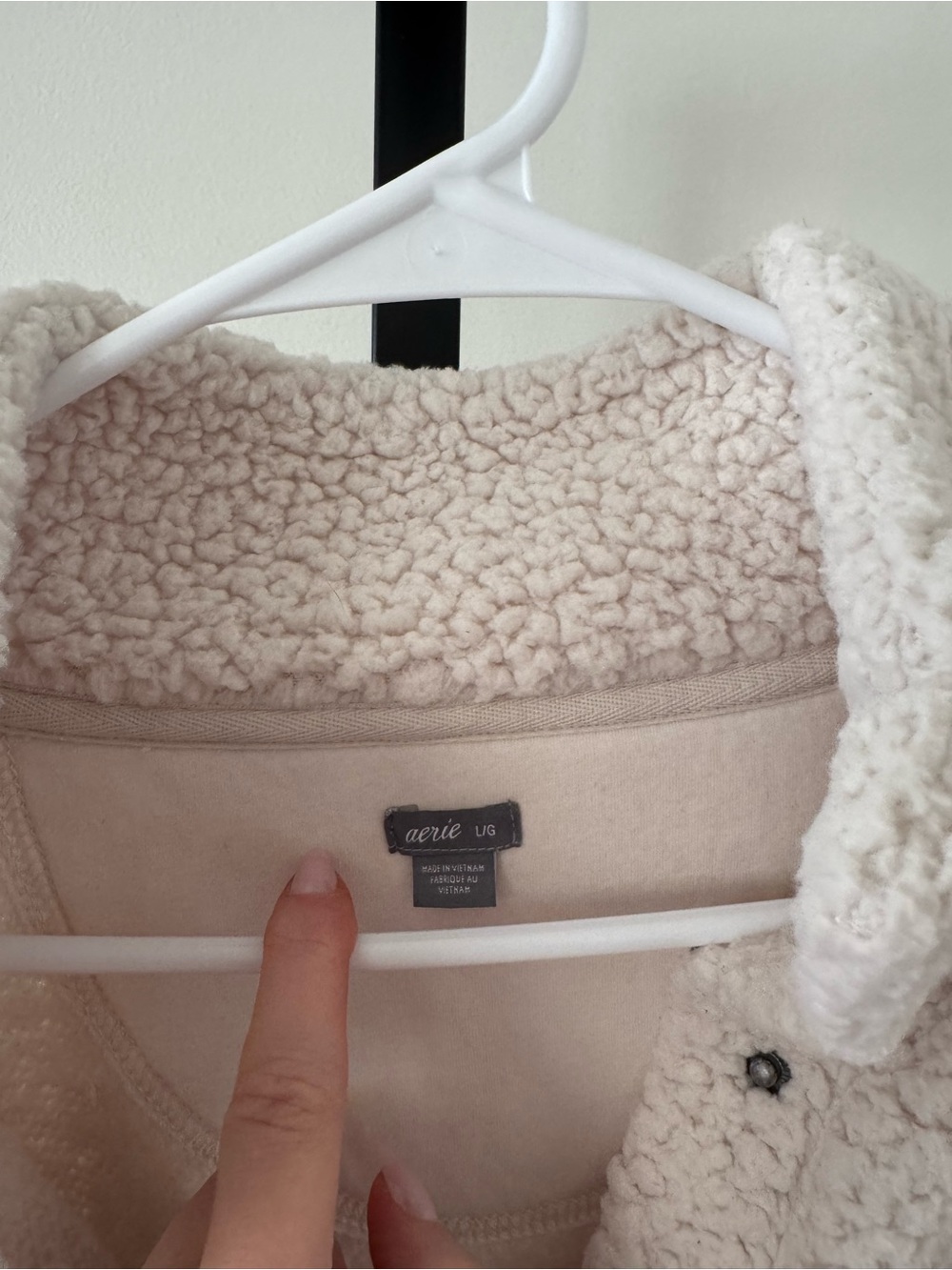 aerie Cream Sherpa Snap-Front Turtleneck Pullover - Picture 2 of 4